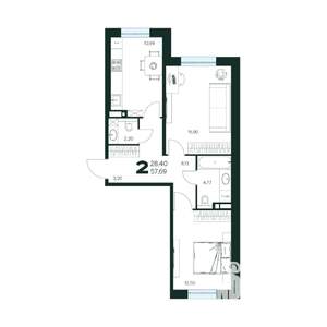 2-к квартира, вторичка, 58м2, 1/9 этаж