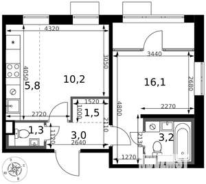 2-к квартира, вторичка, 41м2, 15/17 этаж
