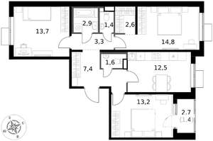 3-к квартира, вторичка, 75м2, 6/17 этаж
