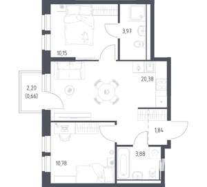 2-к квартира, вторичка, 52м2, 16/17 этаж
