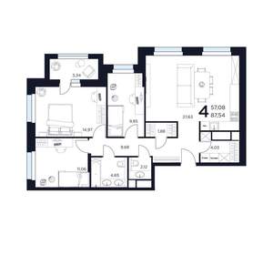 4-к квартира, вторичка, 88м2, 7/15 этаж