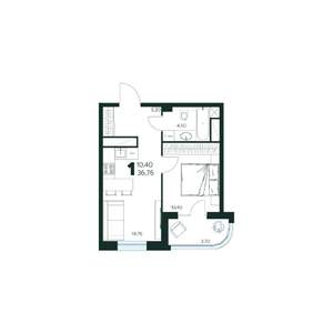 1-к квартира, строящийся дом, 37м2, 4/9 этаж