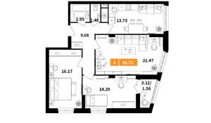 3-к квартира, вторичка, 81м2, 12/17 этаж