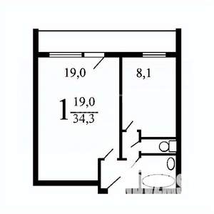 1-к квартира, вторичка, 35м2, 1/14 этаж
