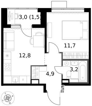 1-к квартира, вторичка, 34м2, 8/17 этаж