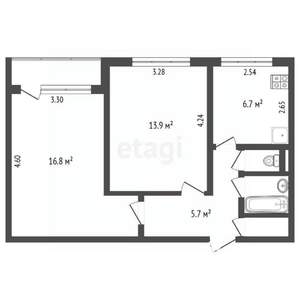 2-к квартира, вторичка, 46м2, 1/12 этаж