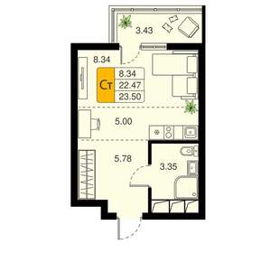 Студия квартира, вторичка, 23м2, 14/20 этаж