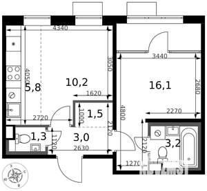2-к квартира, вторичка, 41м2, 5/17 этаж