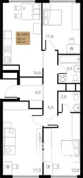 3-к квартира, вторичка, 76м2, 3/28 этаж
