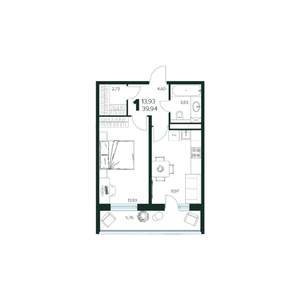 1-к квартира, вторичка, 40м2, 2/9 этаж