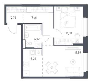 1-к квартира, вторичка, 43м2, 6/17 этаж