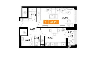 1-к квартира, вторичка, 44м2, 3/17 этаж