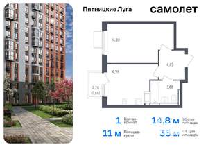 1-к квартира, вторичка, 35м2, 5/12 этаж