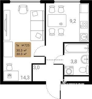 1-к квартира, вторичка, 30м2, 14/28 этаж