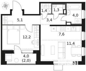 2-к квартира, вторичка, 48м2, 17/17 этаж