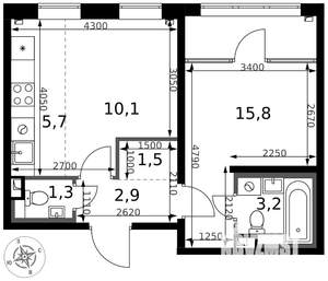 2-к квартира, вторичка, 41м2, 2/17 этаж