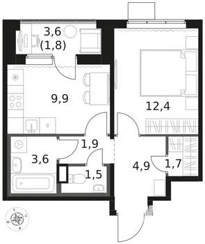 1-к квартира, вторичка, 38м2, 17/17 этаж