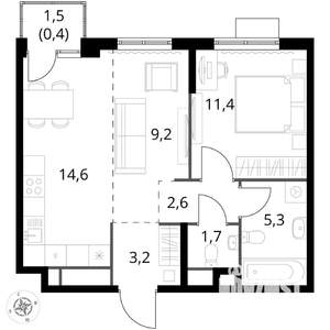 2-к квартира, вторичка, 48м2, 9/17 этаж