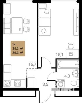 1-к квартира, вторичка, 39м2, 9/28 этаж