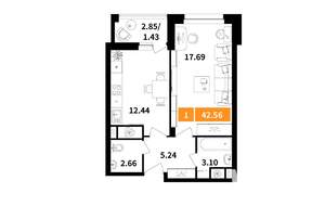 1-к квартира, строящийся дом, 43м2, 1/17 этаж