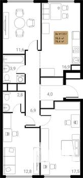 3-к квартира, вторичка, 76м2, 24/28 этаж