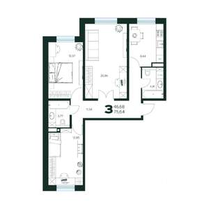 3-к квартира, вторичка, 76м2, 2/9 этаж