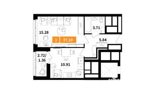 1-к квартира, строящийся дом, 37м2, 17/17 этаж
