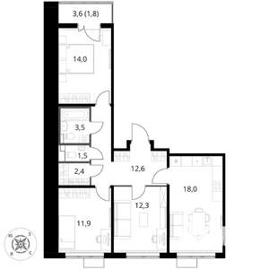 3-к квартира, вторичка, 78м2, 7/17 этаж