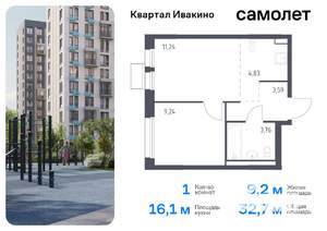 1-к квартира, вторичка, 33м2, 12/17 этаж