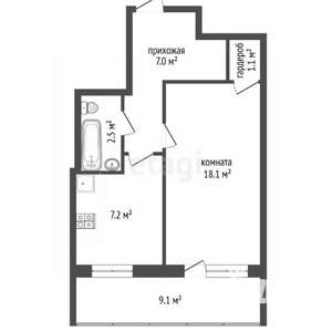 1-к квартира, вторичка, 34м2, 1/9 этаж
