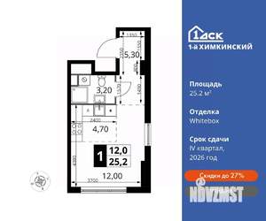 Студия квартира, вторичка, 25м2, 12/13 этаж