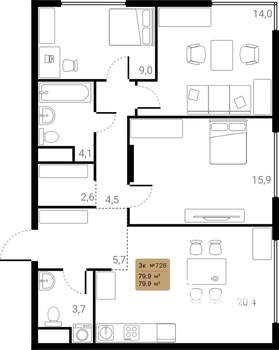 3-к квартира, вторичка, 80м2, 14/28 этаж