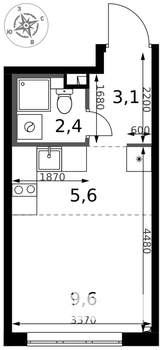 Студия квартира, вторичка, 21м2, 2/17 этаж