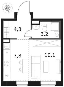 1-к квартира, вторичка, 25м2, 2/8 этаж
