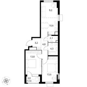 2-к квартира, вторичка, 63м2, 10/17 этаж