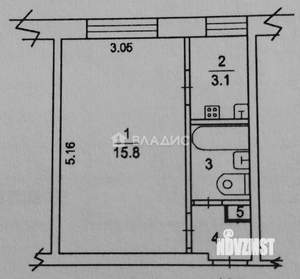 1-к квартира, вторичка, 24м2, 5/5 этаж