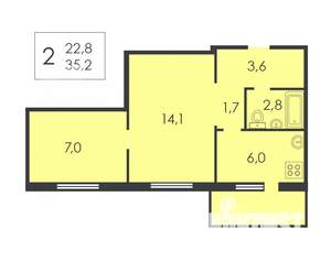 2-к квартира, вторичка, 35м2, 2/5 этаж