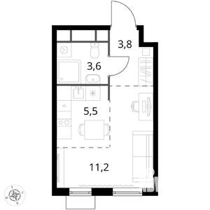 1-к квартира, вторичка, 24м2, 2/8 этаж