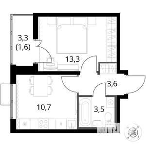 1-к квартира, вторичка, 33м2, 2/17 этаж