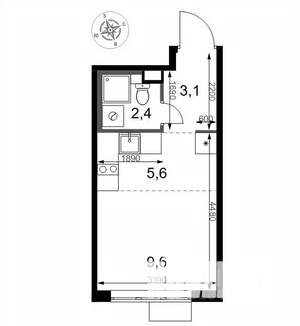1-к квартира, вторичка, 21м2, 2/6 этаж