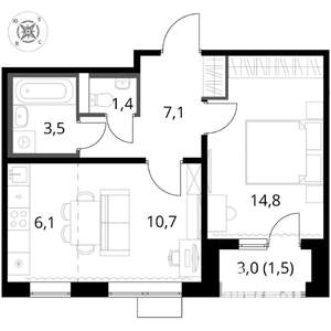 2-к квартира, вторичка, 45м2, 8/17 этаж