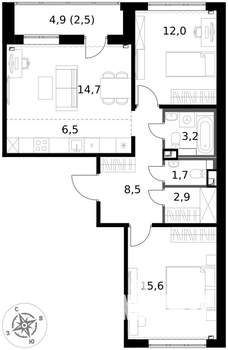 3-к квартира, вторичка, 68м2, 2/17 этаж