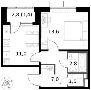 1-к квартира, вторичка, 37м2, 8/17 этаж