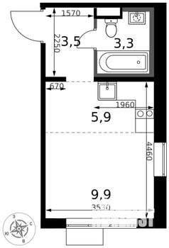 Студия квартира, вторичка, 23м2, 15/17 этаж