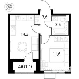 1-к квартира, вторичка, 34м2, 2/17 этаж