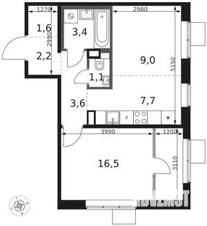 2-к квартира, вторичка, 45м2, 5/17 этаж