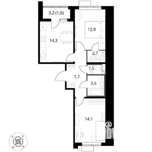 2-к квартира, вторичка, 58м2, 5/17 этаж