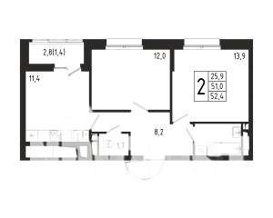 2-к квартира, строящийся дом, 52м2, 2/10 этаж