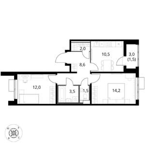 2-к квартира, вторичка, 54м2, 12/17 этаж