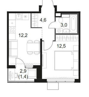 1-к квартира, вторичка, 34м2, 5/17 этаж